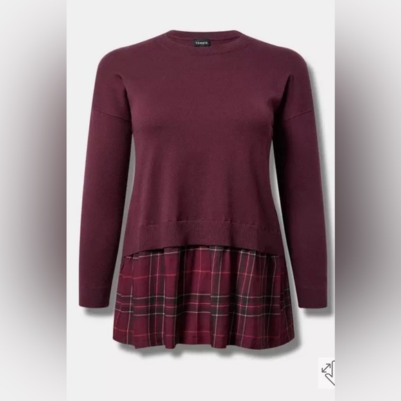 Torrid preppy cozy chic plus size burgundy sweater with plaid ruffle hem NWT 4X - Picture 4 of 10